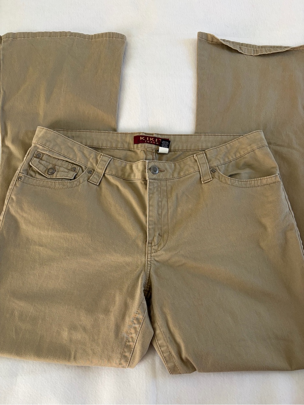 KIKIT Jeans Khaki Pants Women Size 14 Neutral Tan Flare Leg